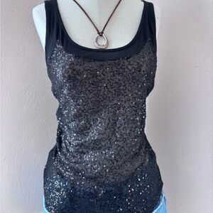 h.i.p. Black Sequin Sheer Tank Top